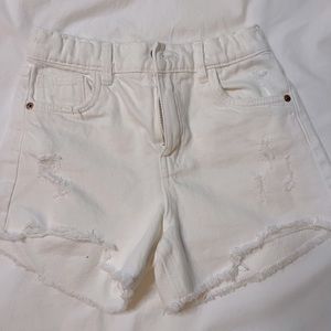 Zara White Jean Ripped Shorts